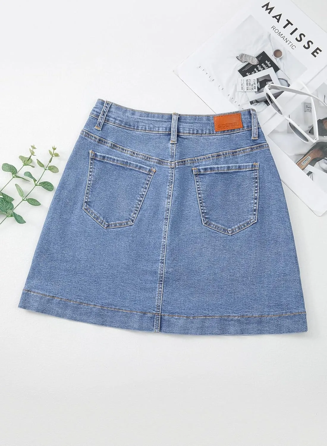 Sidefeel Women's Jean Skirt High Waisted Stretch Casual Summer Mini Skort Zimbaplatinum Denim Skirt with Pockets