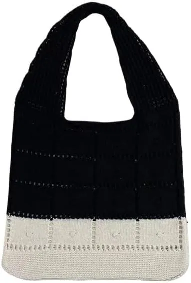 Simple and Versatile Hollow Knitted Bag for Women | Color Blocked Shoulder Bag(Black)