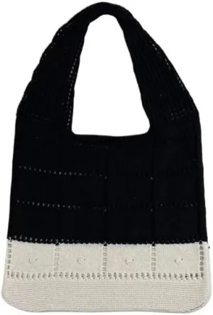 Simple and Versatile Hollow Knitted Bag for Women | Color Blocked Shoulder Bag(Black)