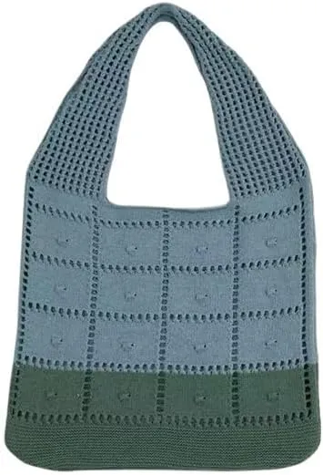 Simple and Versatile Hollow Knitted Bag for Women | Color Blocked Shoulder Bag(Blue)