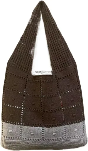 Simple and Versatile Hollow Knitted Bag for Women | Color Blocked Shoulder Bag(Brown)