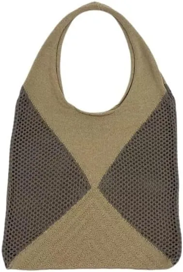 Simple Knitted Bag Versatile Large Bag Women's Splicing Knitted Handheld Shoulder Bag(Beige)