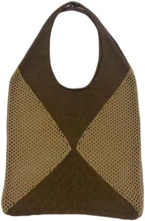 Simple Knitted Bag Versatile Large Bag Women's Splicing Knitted Handheld Shoulder Bag(Brown)