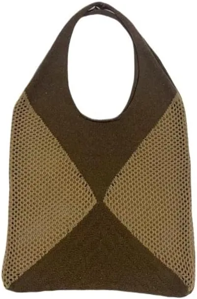 Simple Knitted Bag Versatile Large Bag Women's Splicing Knitted Handheld Shoulder Bag(Brown)
