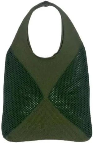 Simple Knitted Bag Versatile Large Bag Women's Splicing Knitted Handheld Shoulder Bag(Green)