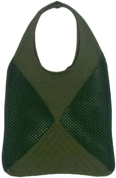 Simple Knitted Bag Versatile Large Bag Women's Splicing Knitted Handheld Shoulder Bag(Green)