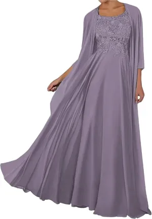 SIPUHK 2 Pieces Mother of The Bride Dresses with Jacket Lace Chiffon 3/4 Sleeve Long Formal Dress for Women Wedding Guest