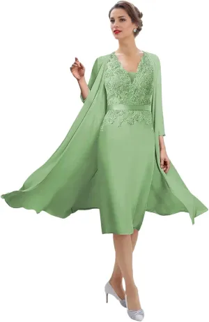 SIPUHK 2 Pieces Mother of The Bride Dresses with Jackets Lace Applique Long Sleeve Formal Dress for Women Wedding Guest