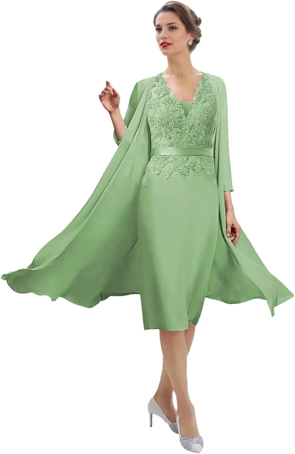 SIPUHK 2 Pieces Mother of The Bride Dresses with Jackets Lace Applique Long Sleeve Formal Dress for Women Wedding Guest