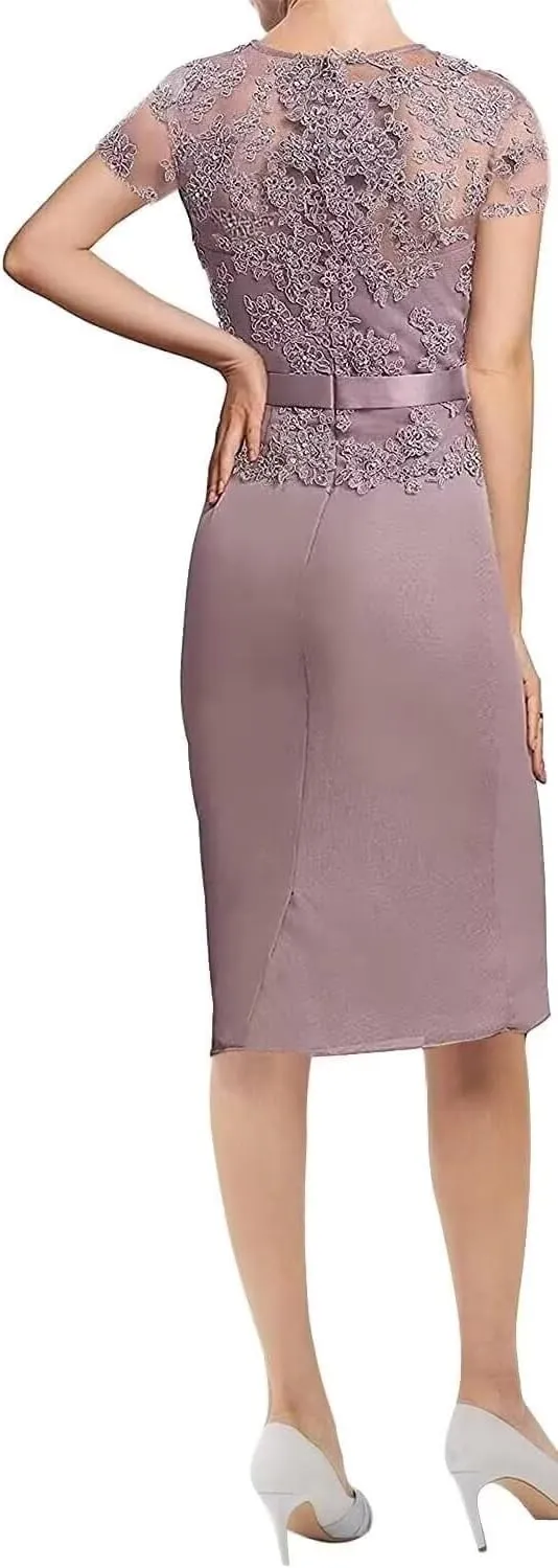 SIPUHK 2 Pieces Mother of The Bride Dresses with Jackets Lace Applique Long Sleeve Formal Dress for Women Wedding Guest
