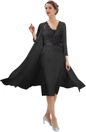 SIPUHK 2 Pieces Mother of The Bride Dresses with Jackets Lace Applique Long Sleeve Formal Dress for Women Wedding Guest