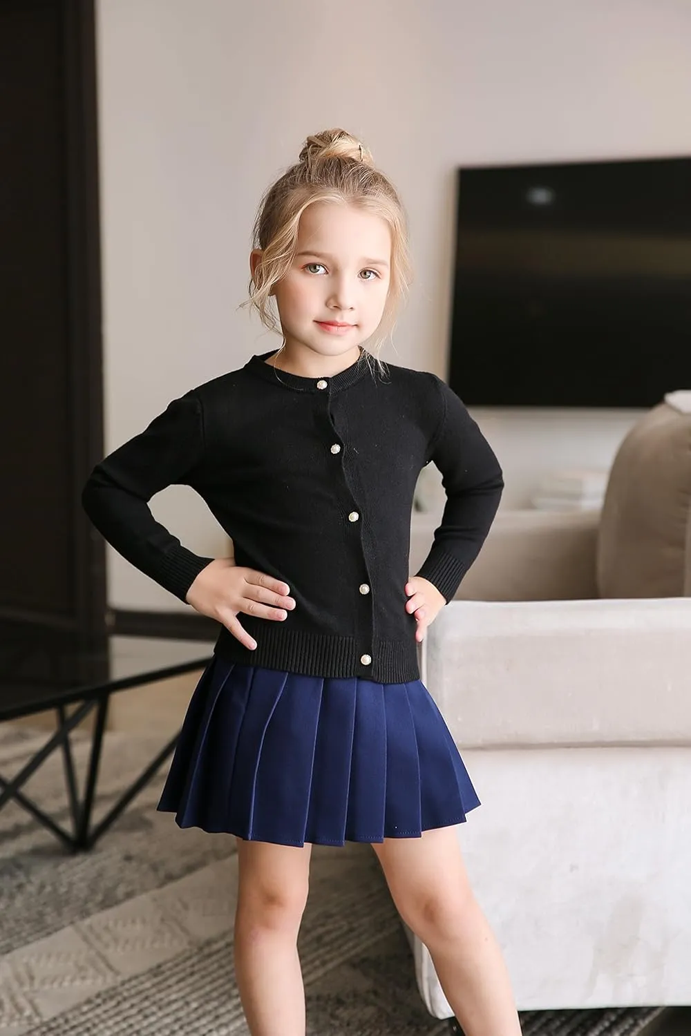 SMILING PINKER Girls Cardigan Sweater School Uniforms Button Long Sleeve Knit Tops