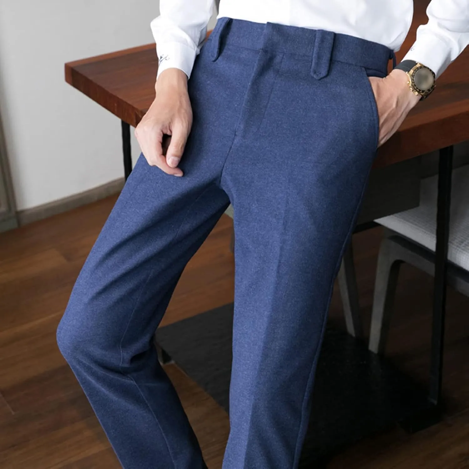 Soluo Men's Business Suit Pants Retro Wool Slim Fit Tweed Dress Pants Vintage Stretch Chino Flat Front Trousers