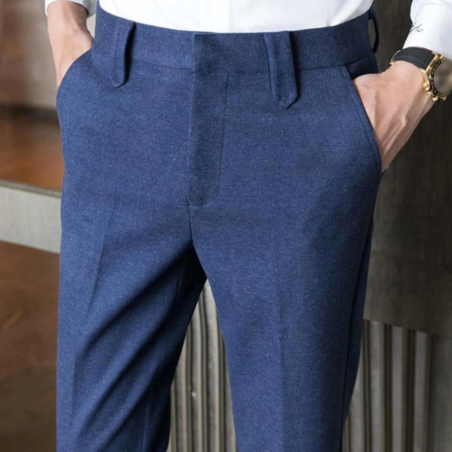 Soluo Men's Business Suit Pants Retro Wool Slim Fit Tweed Dress Pants Vintage Stretch Chino Flat Front Trousers