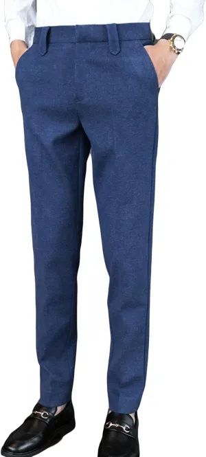 Soluo Men's Business Suit Pants Retro Wool Slim Fit Tweed Dress Pants Vintage Stretch Chino Flat Front Trousers