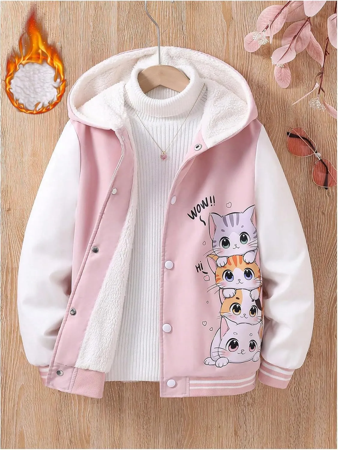 SOLY HUX Girl's Cartoon Graphic Hoodies Jacket Color Block Long Sleeve Button Front Fleece Outerwear