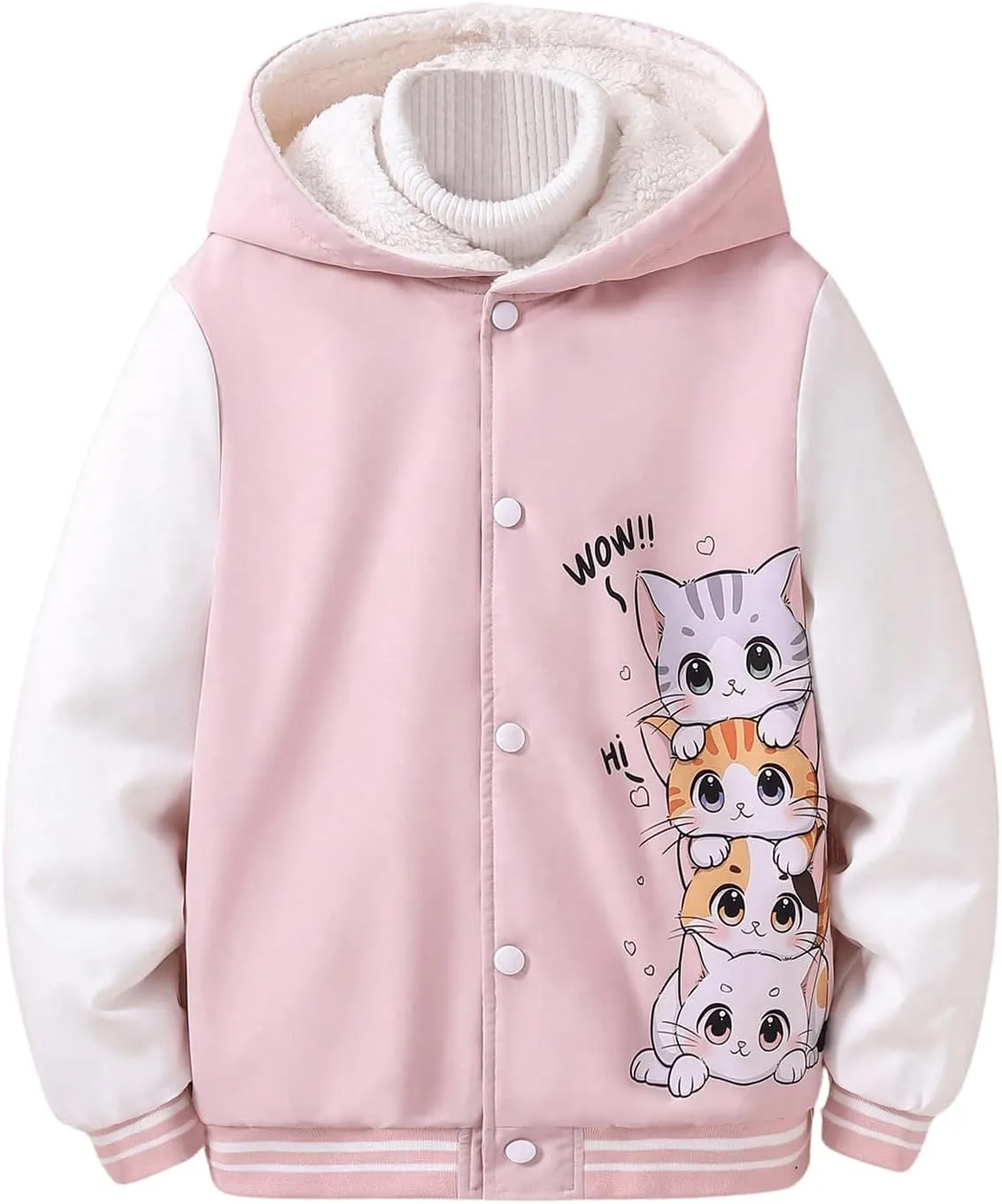 SOLY HUX Girl's Cartoon Graphic Hoodies Jacket Color Block Long Sleeve Button Front Fleece Outerwear