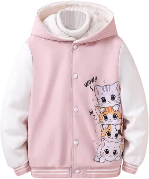 SOLY HUX Girl's Cartoon Graphic Hoodies Jacket Color Block Long Sleeve Button Front Fleece Outerwear