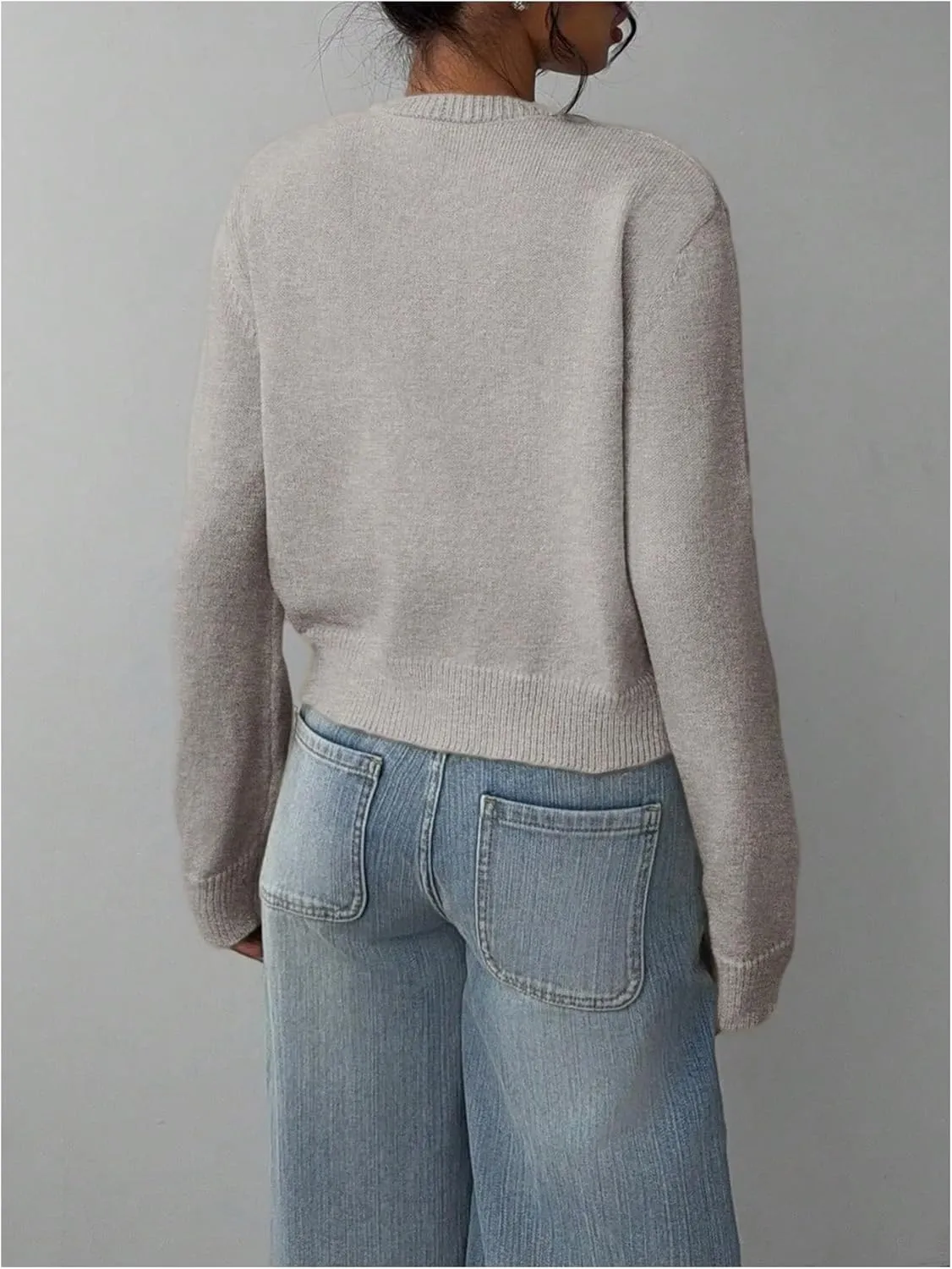 SOLY HUX Women's Button Down Long Sleeve Crewneck Crop Cardigan Sweater Cute Knitwear Clothes