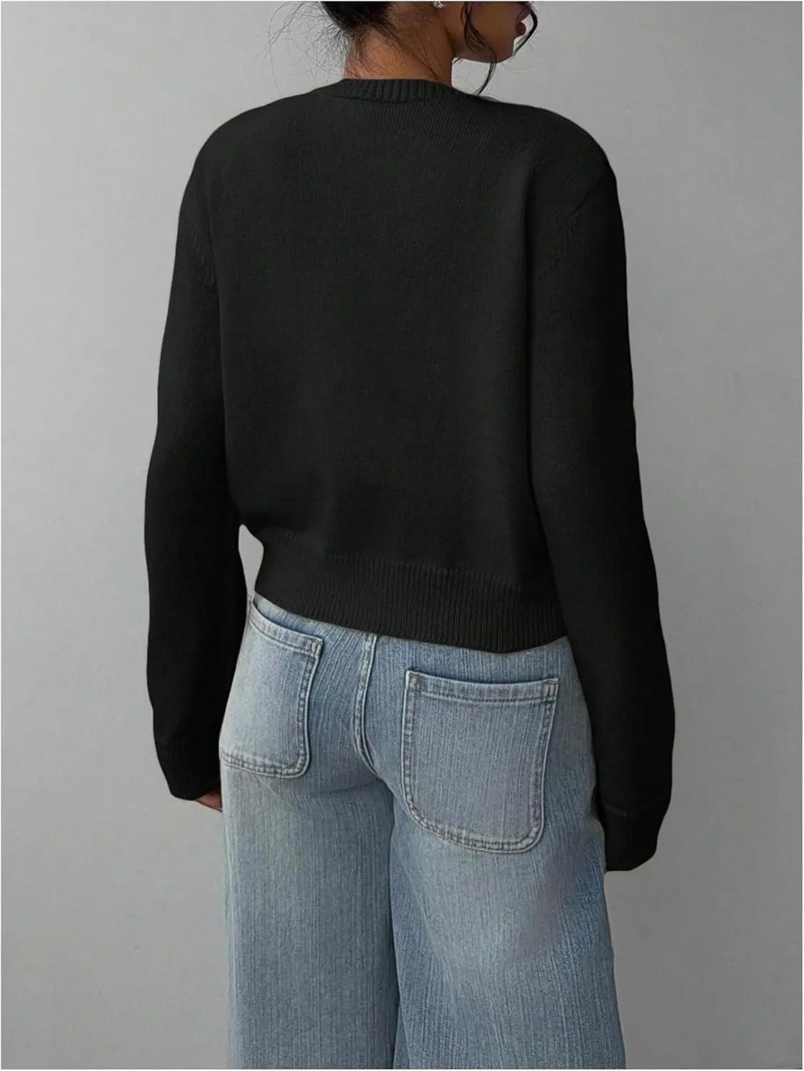 SOLY HUX Women's Button Down Long Sleeve Crewneck Crop Cardigan Sweater Cute Knitwear Clothes