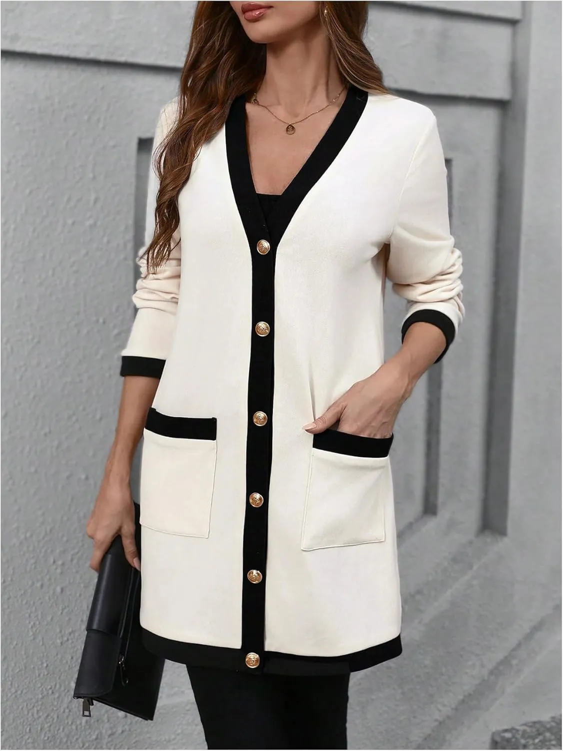SOLY HUX Women's Color Block Cardigan V Neck Button Down Long Sleeve Jacket Outerwear with Pockets