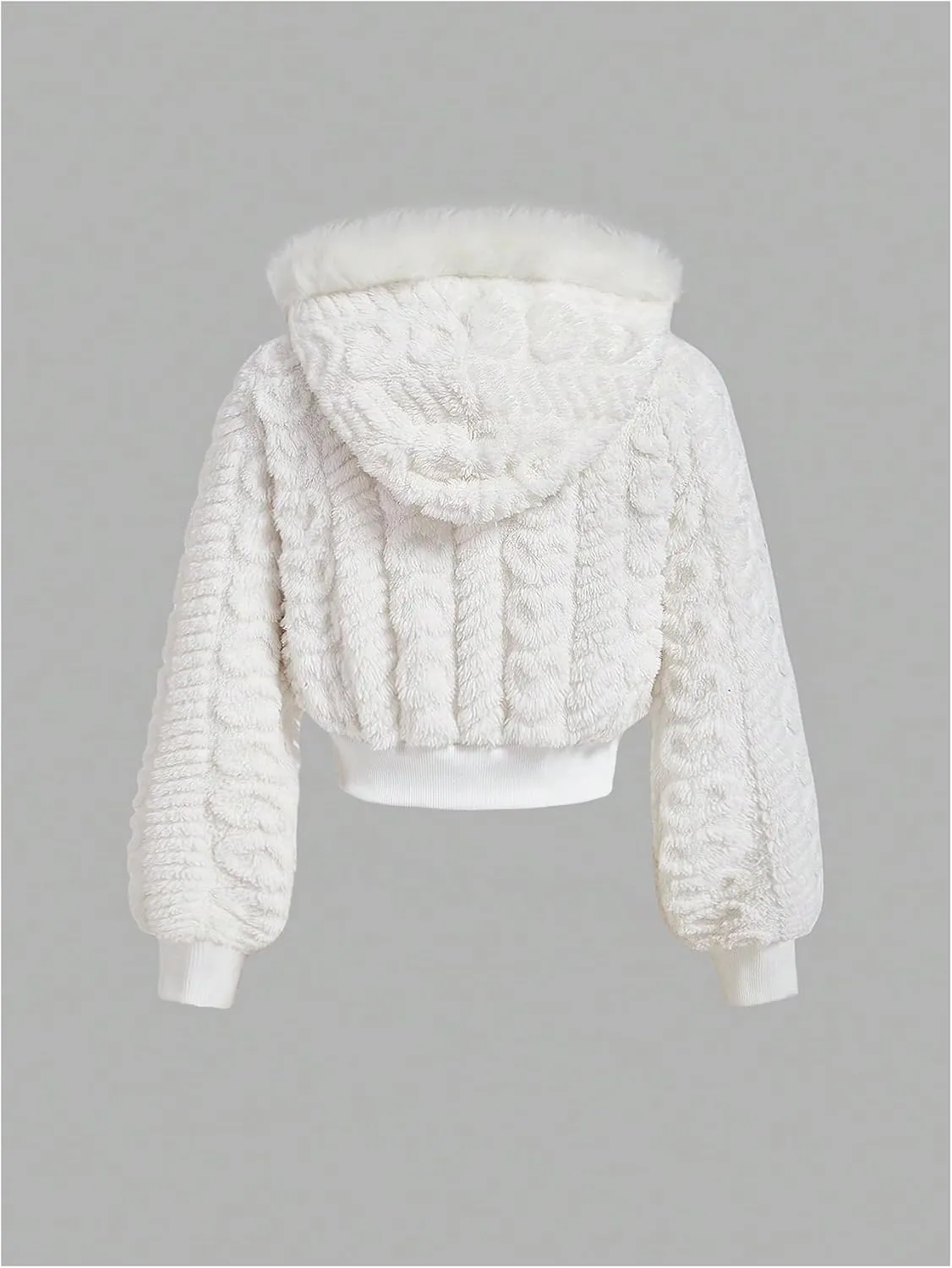 SOLY HUX Women's Faux Fur Fuzzy Cropped Jacket Zip Up Hooded Long Sleeve Warm Outerwear Coat