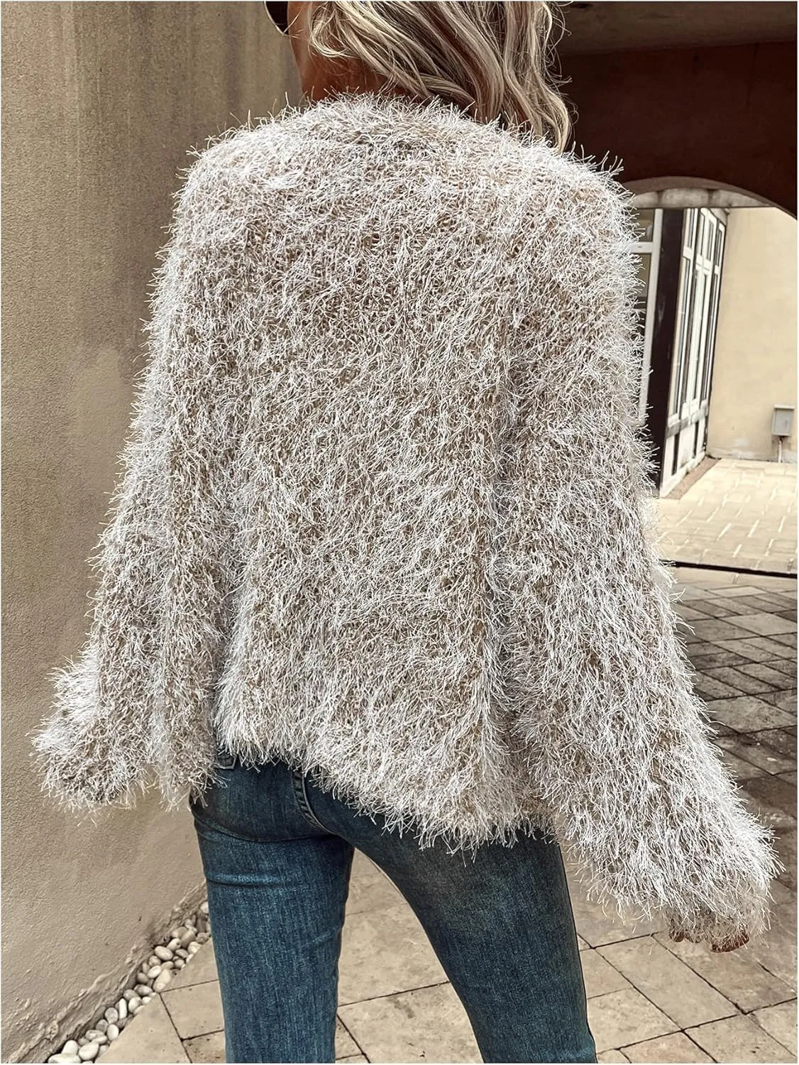 SOLY HUX Women's Fuzzy Cardigan Long Sleeve Open Front Loose Knit Sweater Outerwear Fall Winter Coat