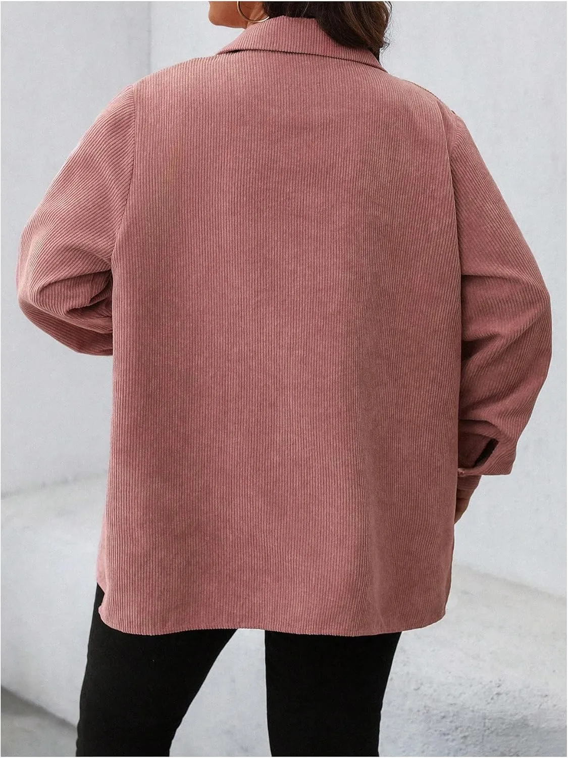 SOLY HUX Women's Plus Size Jacket Button Down Long Sleeve Flap Pocket Shacket Jacket Corduroy Outerwear