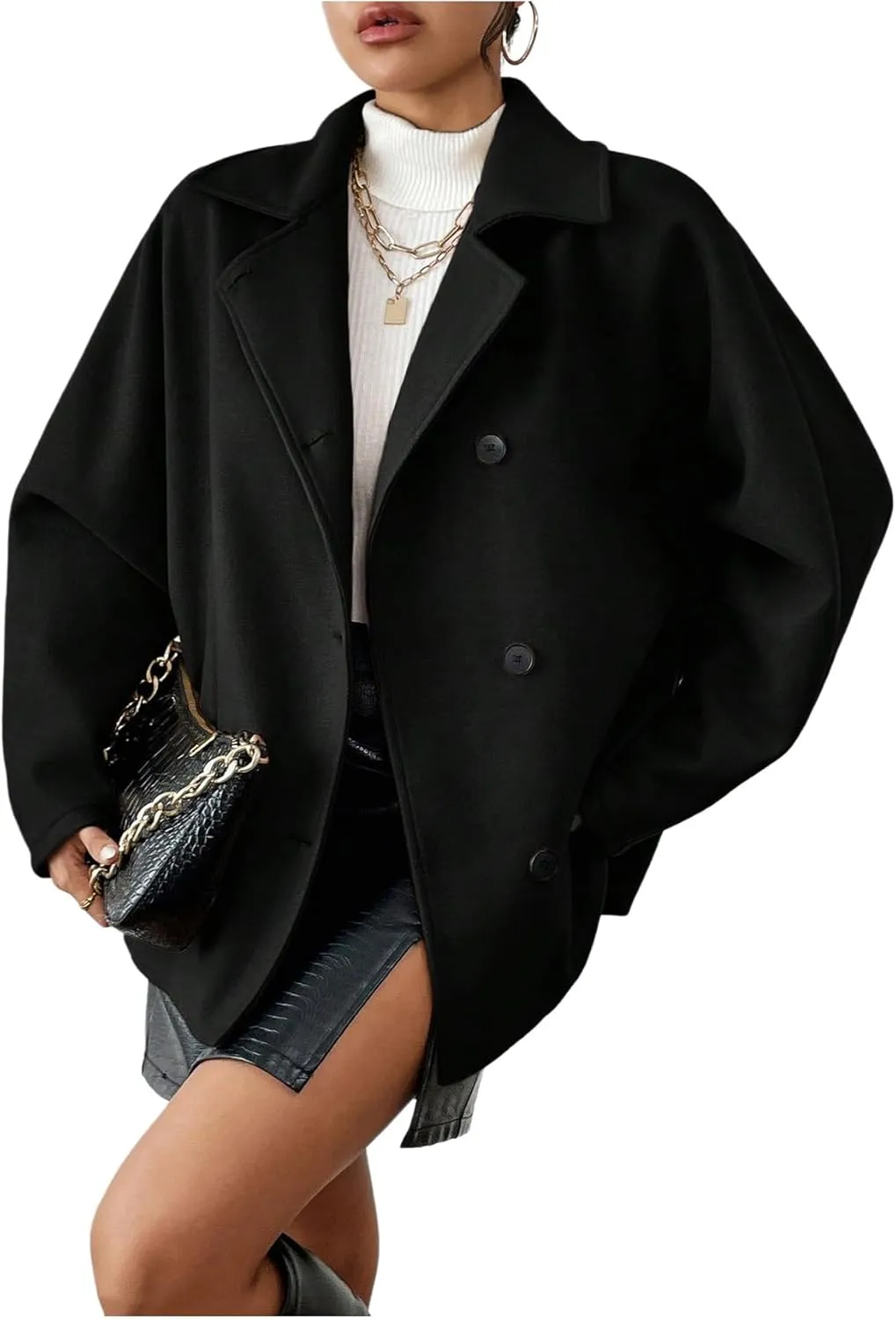 SOLY HUX Women's Trench Coat Long Sleeve Double Breasted Lapel Casual Jackets Winter Outerwear