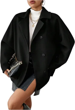 SOLY HUX Women's Trench Coat Long Sleeve Double Breasted Lapel Casual Jackets Winter Outerwear