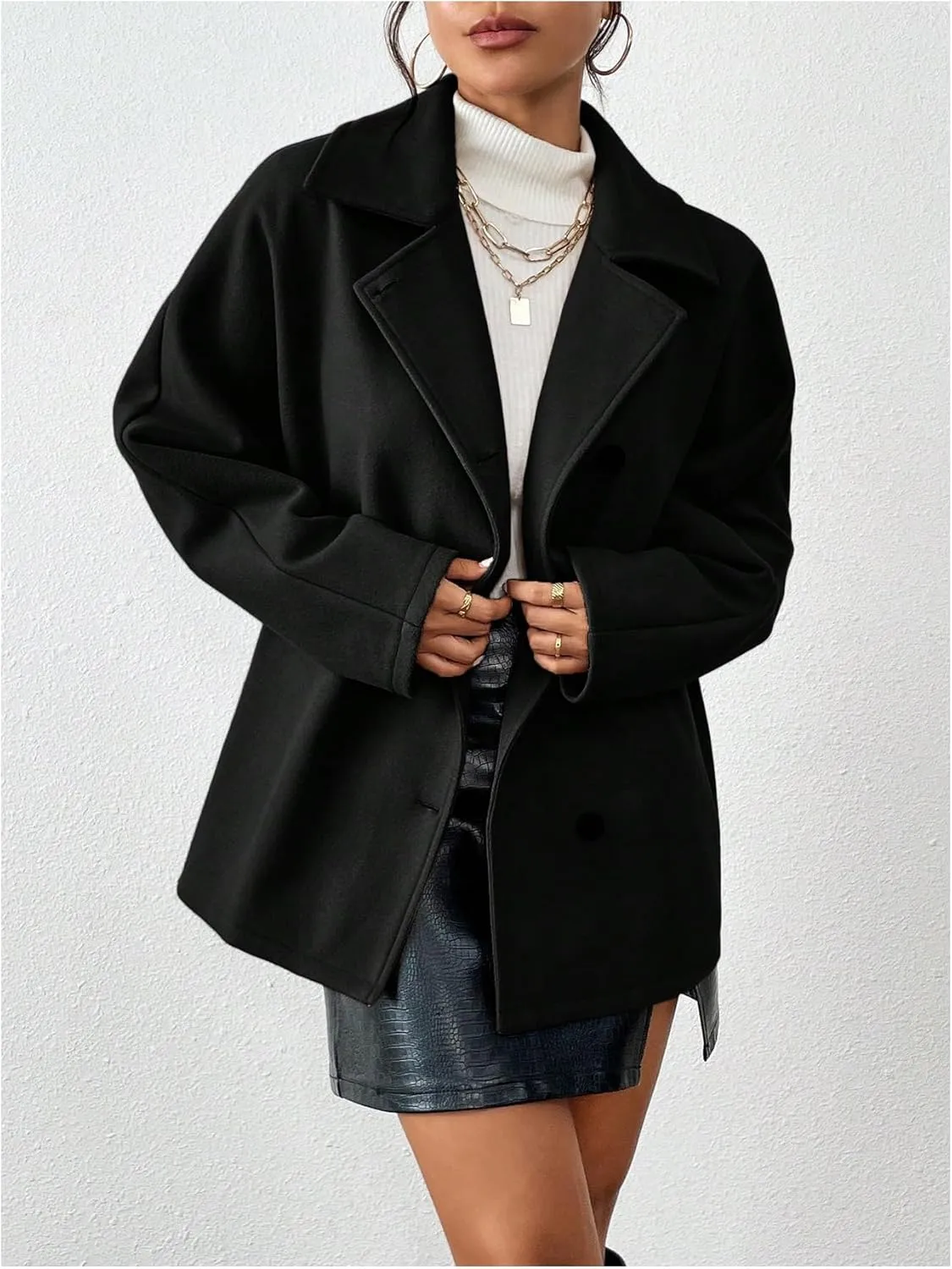 SOLY HUX Women's Trench Coat Long Sleeve Double Breasted Lapel Casual Jackets Winter Outerwear