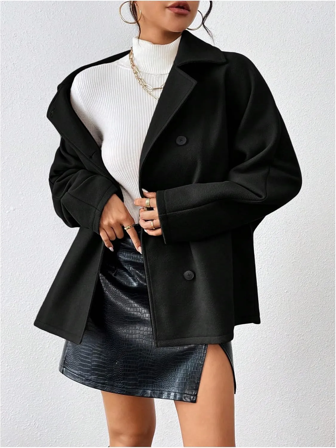 SOLY HUX Women's Trench Coat Long Sleeve Double Breasted Lapel Casual Jackets Winter Outerwear