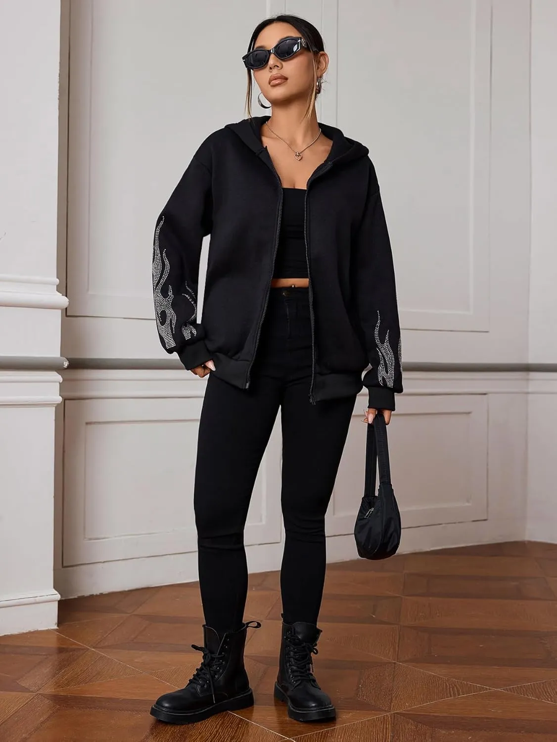 SOLY HUX Womens Zip Up Hoodie Y2k Graphic Oversized Sweatshirt Long Sleeve Jackets Fall Outfits