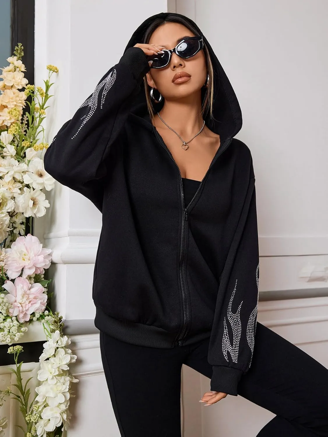 SOLY HUX Womens Zip Up Hoodie Y2k Graphic Oversized Sweatshirt Long Sleeve Jackets Fall Outfits