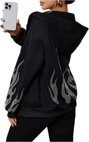 SOLY HUX Womens Zip Up Hoodie Y2k Graphic Oversized Sweatshirt Long Sleeve Jackets Fall Outfits