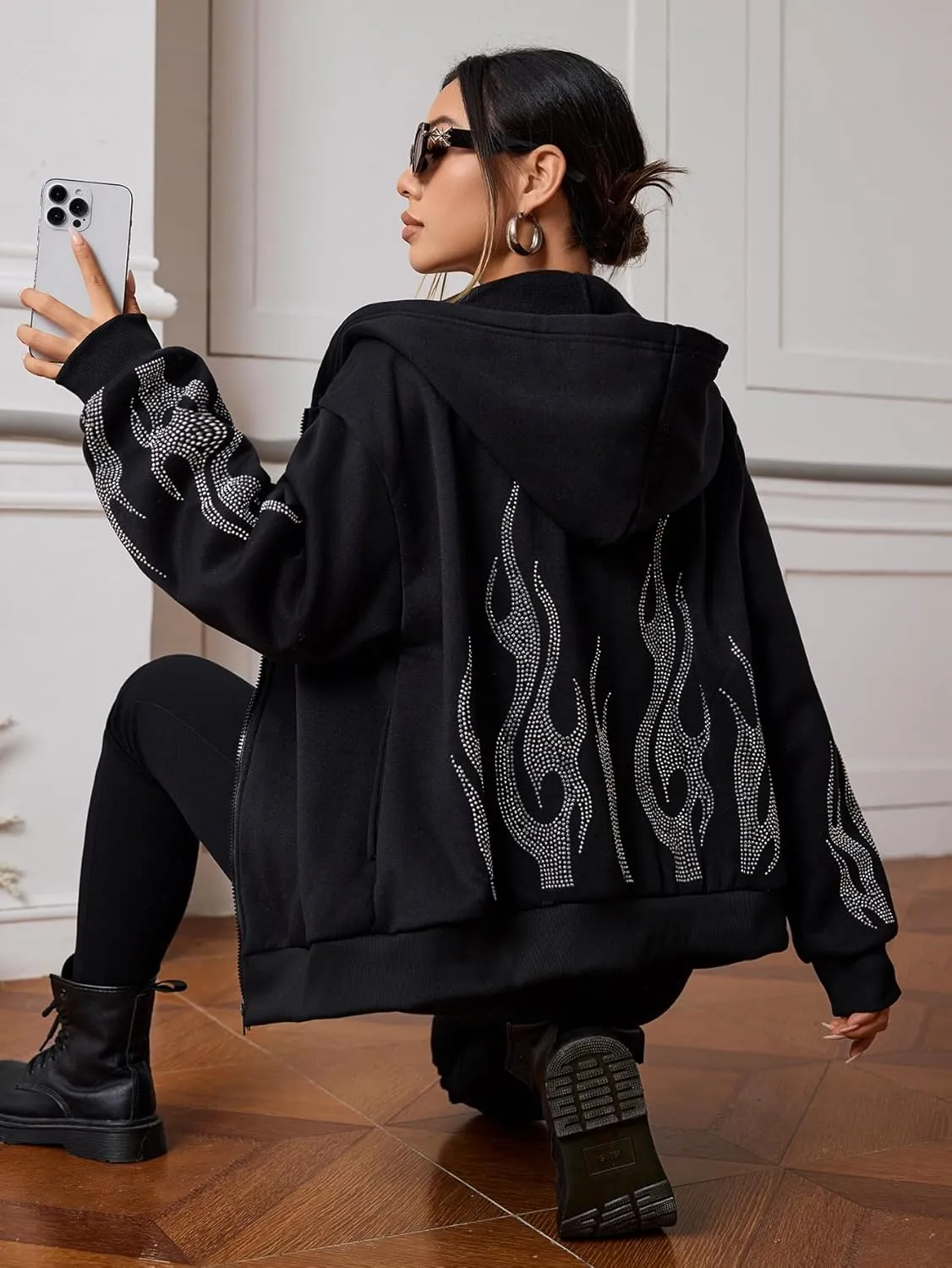 SOLY HUX Womens Zip Up Hoodie Y2k Graphic Oversized Sweatshirt Long Sleeve Jackets Fall Outfits
