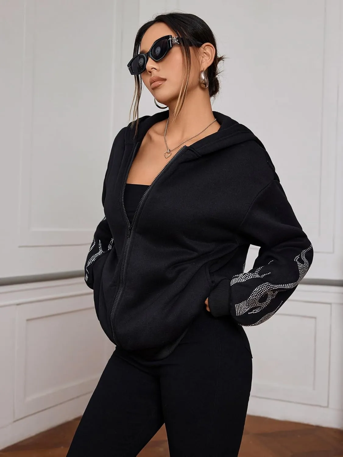 SOLY HUX Womens Zip Up Hoodie Y2k Graphic Oversized Sweatshirt Long Sleeve Jackets Fall Outfits