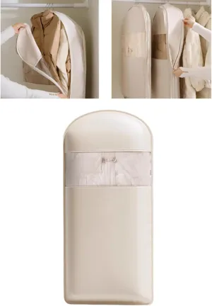 Space Saving Hanging Garment Bag With Self Compression Zipper for Travel And Storage, Compression Storage Bag, Dust-proof Protector Cover Clothes Bags for Down Coat(Beige,110x58x15cm)