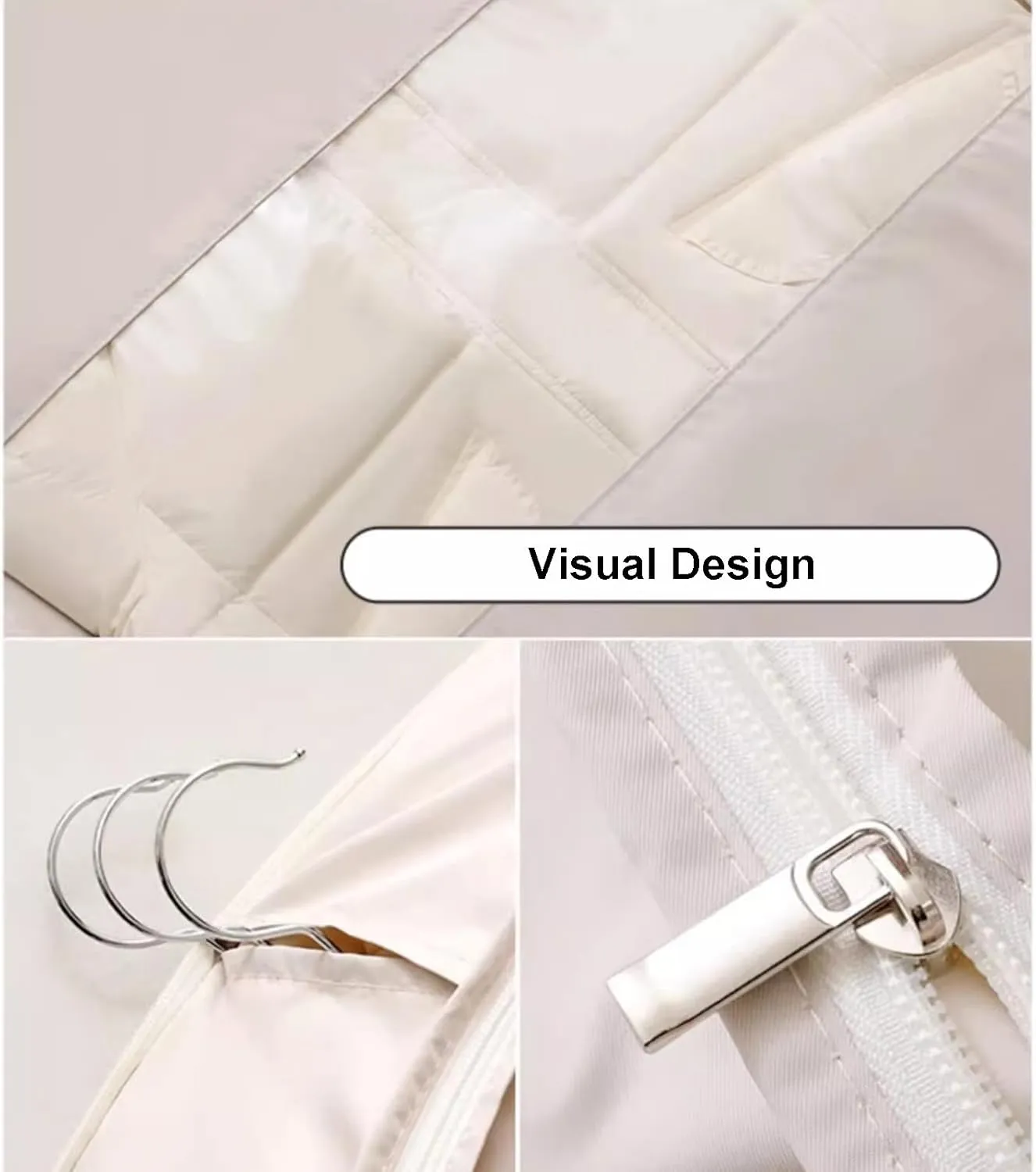 Space Saving Hanging Garment Bag With Self Compression Zipper for Travel And Storage, Compression Storage Bag, Dust-proof Protector Cover Clothes Bags for Down Coat(Beige,110x58x15cm)