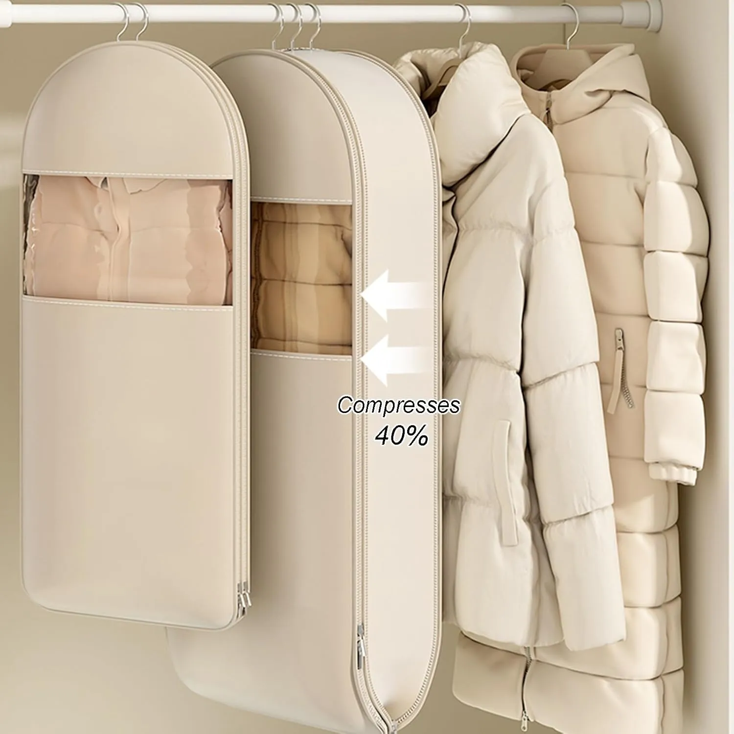 Space Saving Hanging Garment Bag With Self Compression Zipper for Travel And Storage, Compression Storage Bag, Dust-proof Protector Cover Clothes Bags for Down Coat(Pink,130x58x15cm)