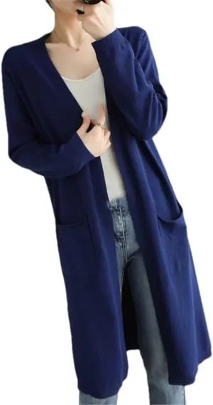 Spring Autumn Cardigan Coat Women's Long Loose Sweater with Shawl Long Sleeve Sweate
