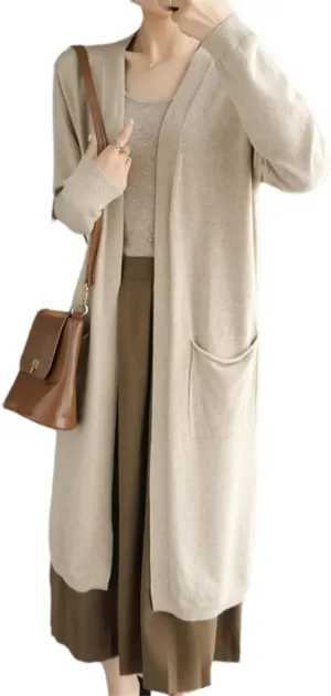 Spring Autumn Cardigan Coat Women's Long Loose Sweater with Shawl Long Sleeve Sweate