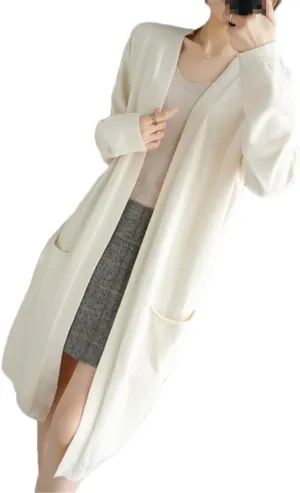Spring Autumn Cardigan Coat Women's Long Loose Sweater with Shawl Long Sleeve Sweate