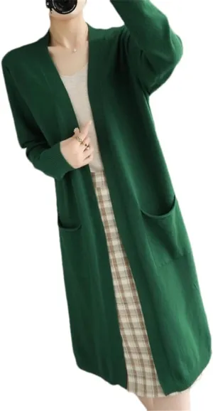 Spring Autumn Cardigan Coat Women's Long Loose Sweater with Shawl Long Sleeve Sweate