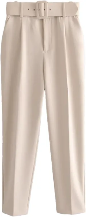 Spring Women Straight Harem Pants Belt Casual Ankle Length Elegant Pleated Trousers