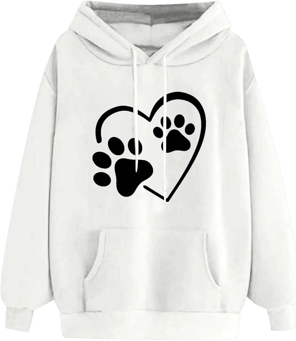 Stessotudo Heart Print Hoodies for Women Drawstring Long Sleeve Cute Sweatshirt Paw Print Plus Size Oversized Graphic Tops
