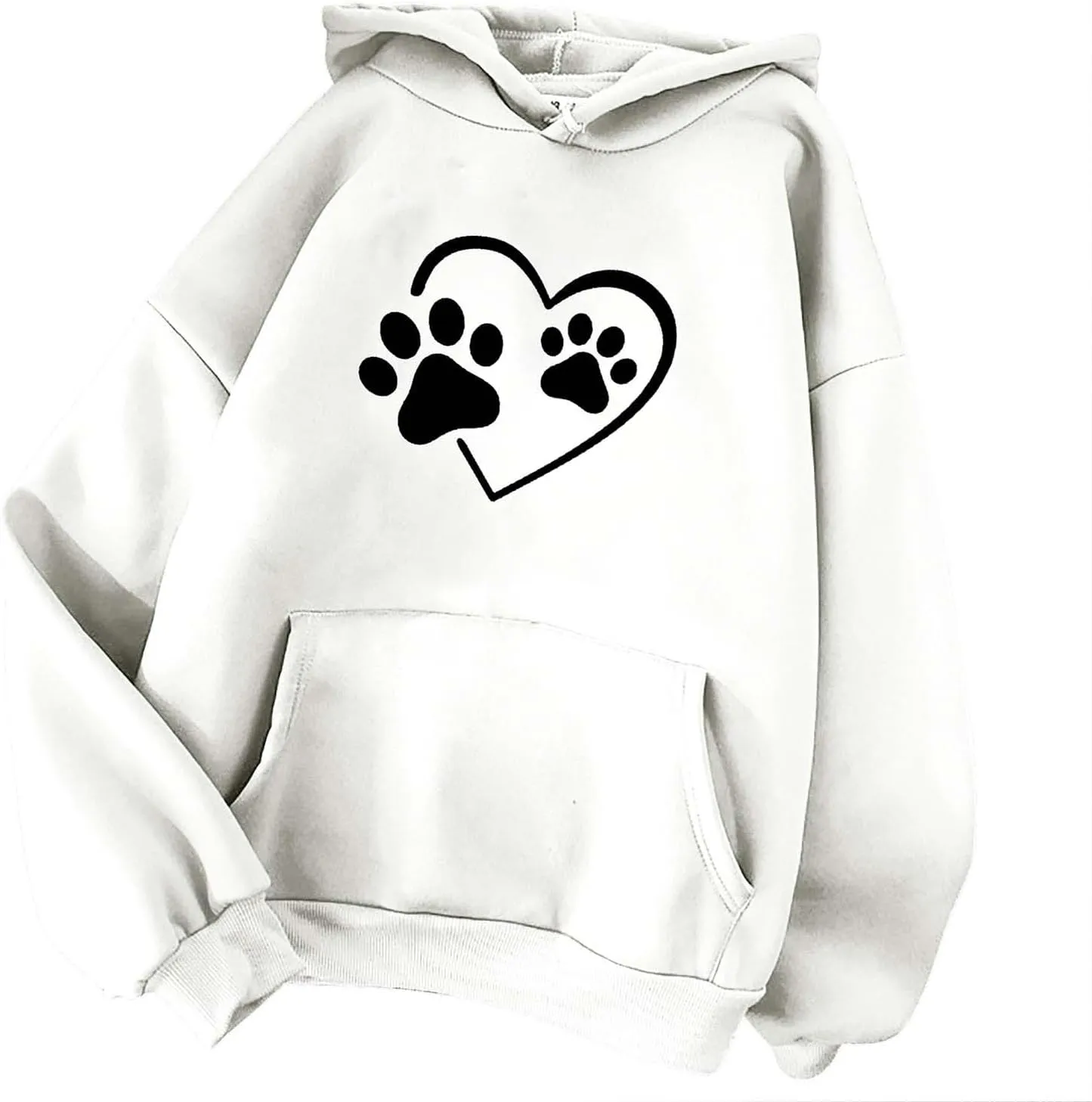 Stessotudo Heart Print Hoodies for Women Drawstring Long Sleeve Cute Sweatshirt Paw Print Plus Size Oversized Graphic Tops