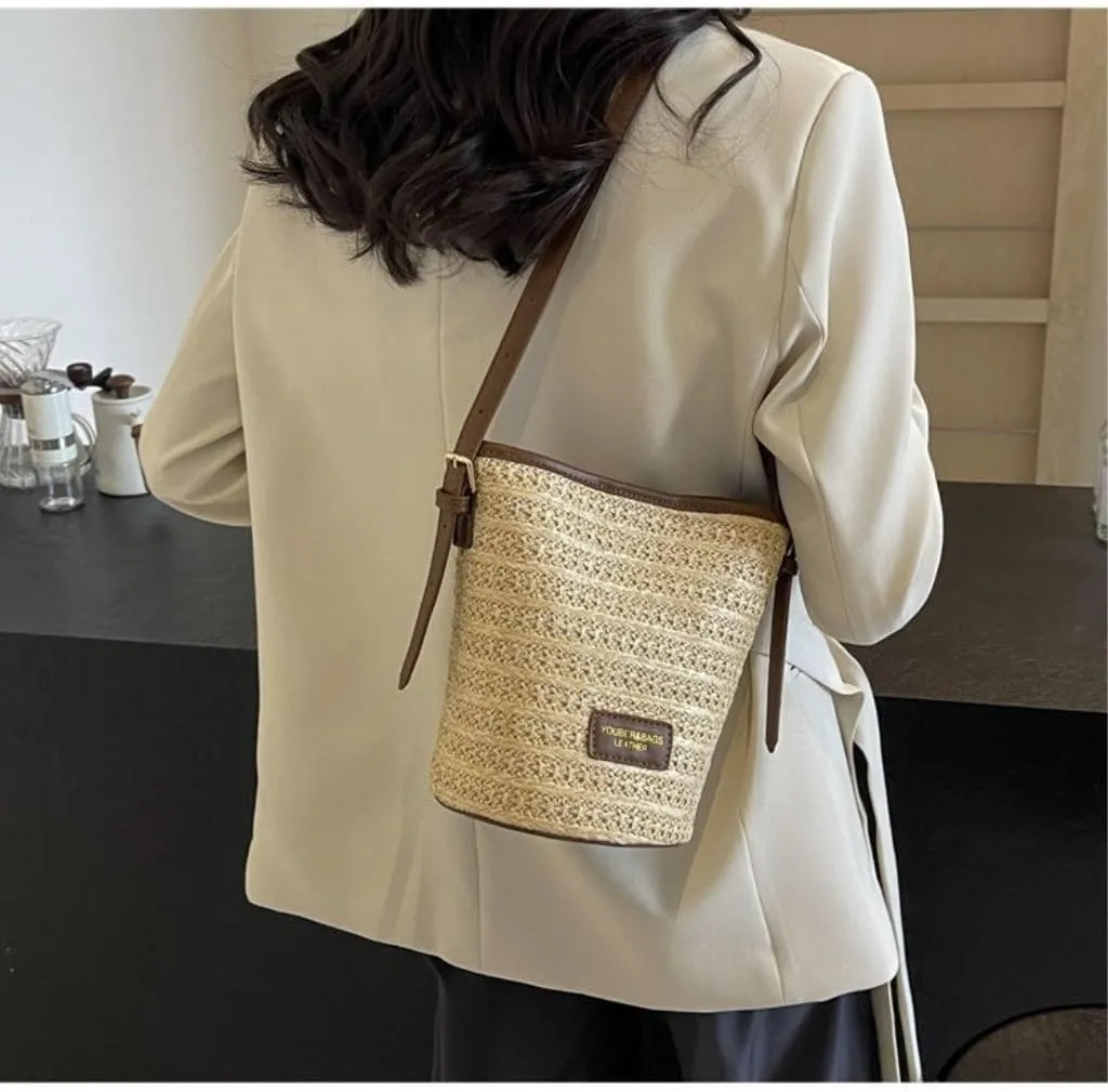 Straw Bag Straw Bucket Bag 2024 New Popular Versatile Crossbody Bag Korean Version Niche Small Bag Straw Bags