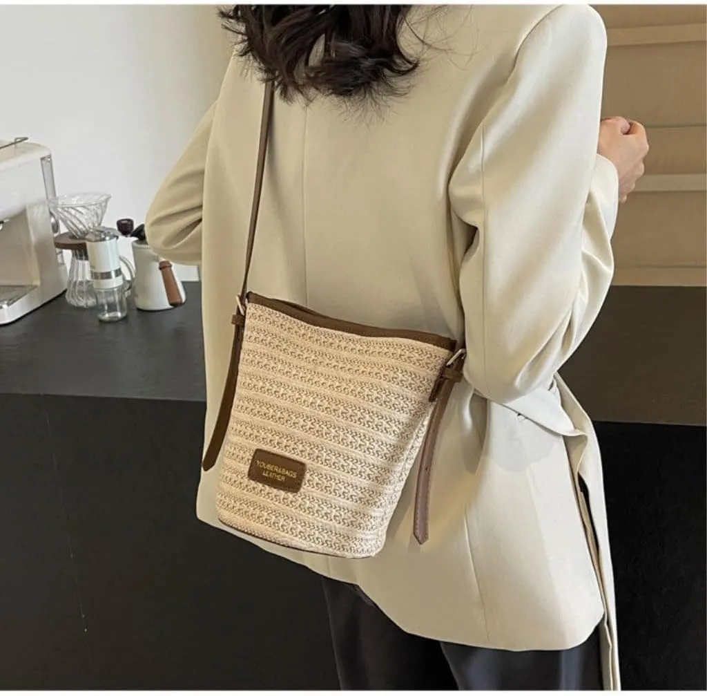 Straw Bag Straw Bucket Bag 2024 New Popular Versatile Crossbody Bag Korean Version Niche Small Bag Straw Bags