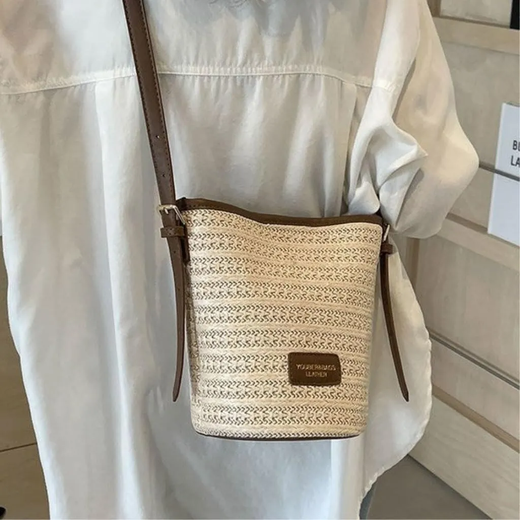 Straw Bag Straw Bucket Bag 2024 New Popular Versatile Crossbody Bag Korean Version Niche Small Bag Straw Bags